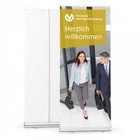 Bannerdisplay Roll-Up - BASIC Bannermaß: 850x2.100mm mit Klemmleiste oben - unten geklebt - Roll-Up-Basic