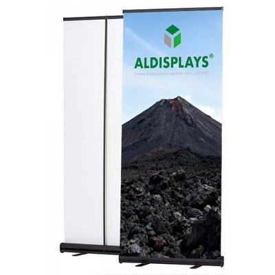 Bannerdisplay RollUp - BASIC - schwarz Sichtformat: 1.000 x 2.000 mm bestehend aus System,  Aluminiumstange, - rollup-basic-black-ansicht