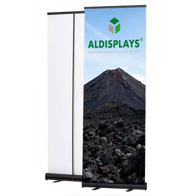 Bannerdisplay RollUp - BASIC - schwarz Sichtformat: 850 x 2.000mm bestehend aus System, Aluminiumstange, - rollup-basic-850-black-ansicht