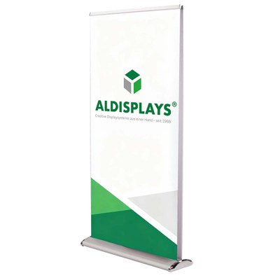 Bannerdisplay RollUp - Design 100 Double Sichtformat: 1.000 x 2.000 mm Verchromte Seiten und Standfuß, Teleskopstange, - Roll Up Design Double 100 Bannerdisplay RollUp - Design 100 Double Sichtformat: 1.000 x 2.000 mm Verchromte Seiten und Standfuß, Teleskopstange, - Roll Up Design Double 100