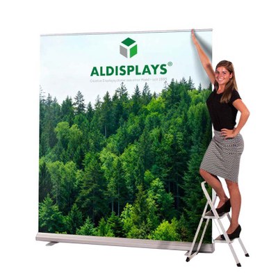 Bannerdisplay RollUp - MAX - 200 cm Höhe Bannersichtmaß: 2.000 x 2.000 mm mit 2 Teleskopstangen für flexible Höhen 170-200cm - Roll_up Maximus  200x200