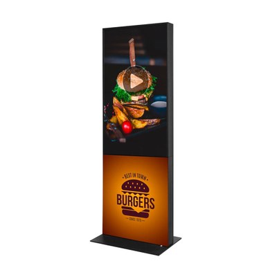 Digital Signage Info-Stele TrendLine NFR 50" für den Inneneinsatz - Größe: 50 Zoll - 4K UHD Farbe: schwarz, inkl. Textil-Spannrahmen - Digitale Infostele Trendline NFR 50