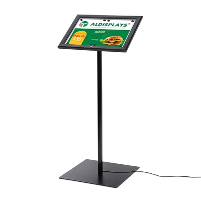 Menüständer 2x DIN A4 mit LED Beleuchtung Einlegeformat: 2x1 DIN A4 Menükasten u. Pfosten aus Alu, schwarz eloxiert - Menü-Board schwarz LED ALDISPLAYS Menü 1.webp