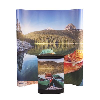 Pop-Up Magnet Easy 2x3 gebogen Variante mit kleinem Transportkoffer Gebogenes 2x3 Felder-System mit Magnetschienen, - Pop-Up Easy 2x3 mit Theke small