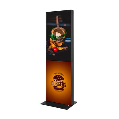 Digital Signage Info-Stele TrendLine NFR 43" für den Inneneinsatz - Größe: 43 Zoll - 4K UHD Farbe: schwarz, inkl. Textil-Spannrahmen - Digitale Infostele Trendline NFR 43
