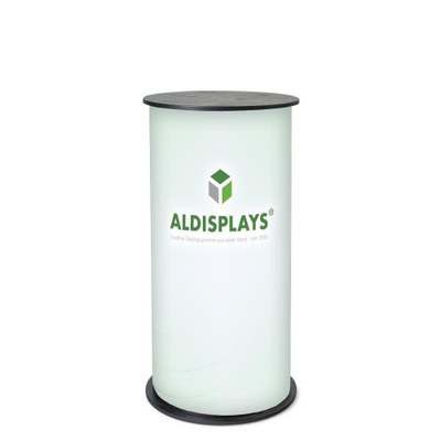 Promotiontheke Counter DESIGN Rund mit Deckelplatte in SCHWARZ / OHNE Druck inkl. Transporttasche - Promotiontheke Counter DESIGN Rund
