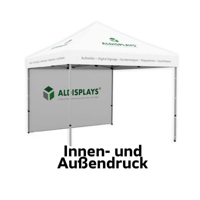 Promotionzelt Seitenwand 3m beidseitig Bedruckte Seitenwand (B1 mit versiegelten Nähten) mit seitlichen Reissverschlüssen und Klettstreifen, - 3m innen und aussendruck