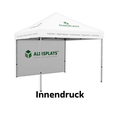 Promotionzelt Seitenwand 3m Innendruck Bedruckte Seitenwand (B1 mit versiegelten Nähten) mit seitlichen Reissverschlüssen und Klettstreifen, - 3m innendruck neu