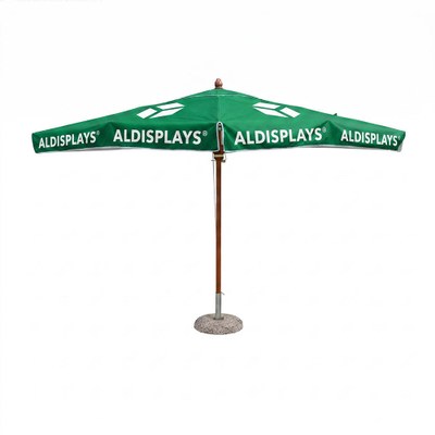 Sonnenschirm 300cm, inklusive Digitaldruck Mast und Streben aus Kotó-Holz inkl. 4/0c Individualdruck gem. Datenblatt - Sonnenschirm ALDISPLAYS 3m